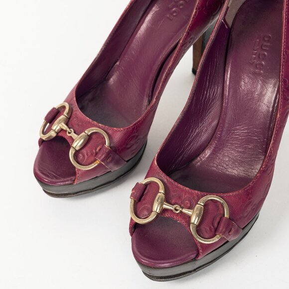Gucci Purple Guccissima Soft Leather Horsebit Peep-Toe Pumps - Picture 6 of 9